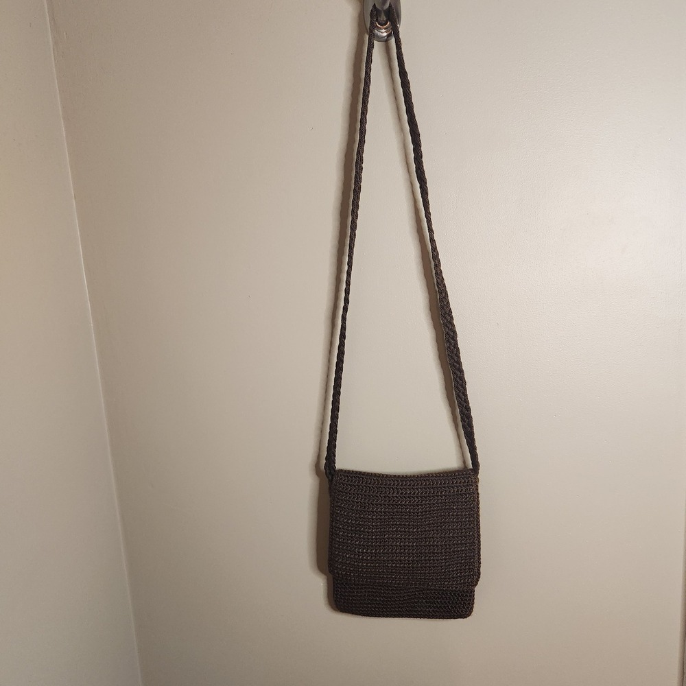 The Sak Brown Crochet Crossbody Bag Braided Strap Boho Purse